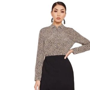 J. Crew Women's Leopard Print Button-Up Casual Silk Shirt Size 00